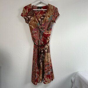 Lauren Ralph Lauren Petite Medium Wrap Dress Bohemian Paisley Print Short Sleeve